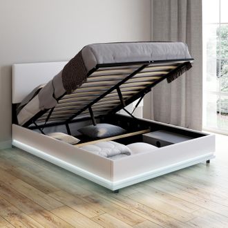 IDMarket Cama Arc&oacute;n Doble Owen Con Somier Y Led Integrado 140 X 190 Cm Pvc Blanco
