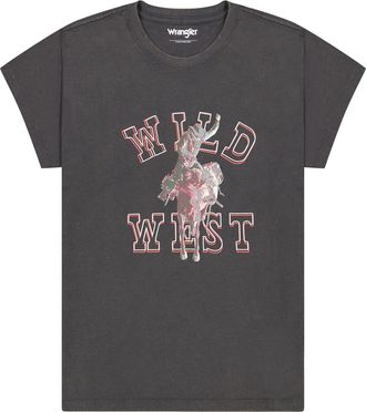 Wrangler T-Shirt WRANGLER WRANGLER T-Shirt Shrunken Band Tee, Damen, Gr. M, grau, Obermaterial: 100% Baumwolle CO., Shirts T-Shirt