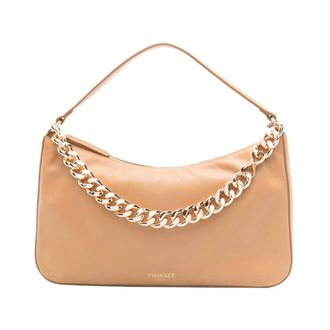 Twinset Handbags, female, Beige, Size: ONE SIZE Calfskin Shoulder Bag