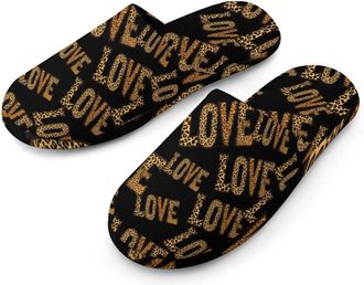 Generic Love Leopard Pattern Mens Cotton Slippers Memory Foam Comfort House Shoes Winter Indoor Slipper for Hotel Casa Spa