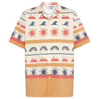 Knowledge Cotton Apparel Box Fit Short Sleeved AOP Seersucker Shirt Hemd f&uuml;r Herren | beige