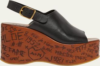 Chlo&eacute; Maxime Leather Slingback Platform Sandals