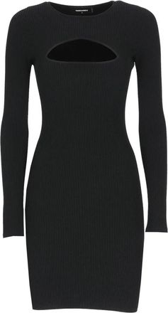 Dsquared2 Elastische Ribgebreide Jurk - Dames - Korte kleedjes - Zwart - M - Rayon - Kleedjes