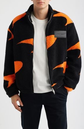 Reiss x McLaren Fleece Jacket in Black/Papaya Or at Nordstrom, Size Xx-Large