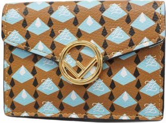 Fendi Blue Brown Leather Wallet (Tri-Fold) (Pre-Owned)