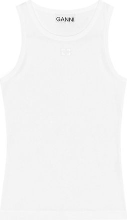 Ganni White Embroidered Logo Top