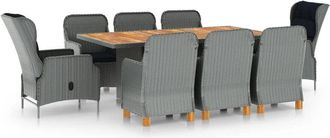 vidaXL Set Comedor Jard&iacute;n 9 Pzas Y Cojines Rat&aacute;n Sint&eacute;tico Gris Claro Vidaxl