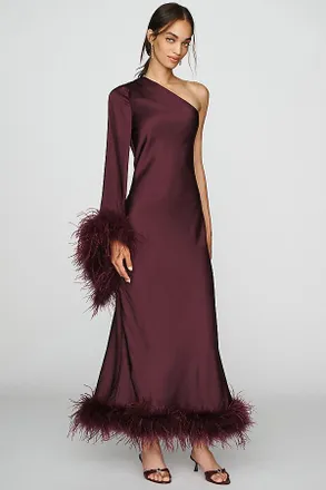 Hutch One-Shoulder Feather Kaftan