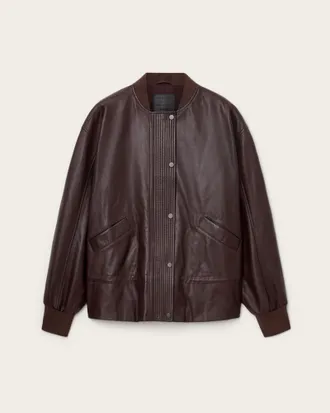 AllSaints Sofi Drawstring Leather Bomber Jacket
