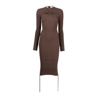 ADĀMO Andrea Adamo Midi Dresses, female, Brown, Size: M Ribbed-Knit Midi Dress with Cut-Out