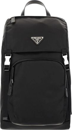 Prada Backpacks, male, Black, Size: ONE SIZE Nylon Backpack with Logo Appliqu&eacute;