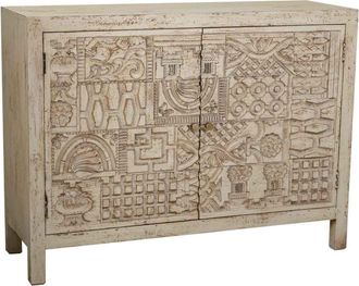 Wanderlust Deco Aparador de madera labrada blanco 120x40x90 cm