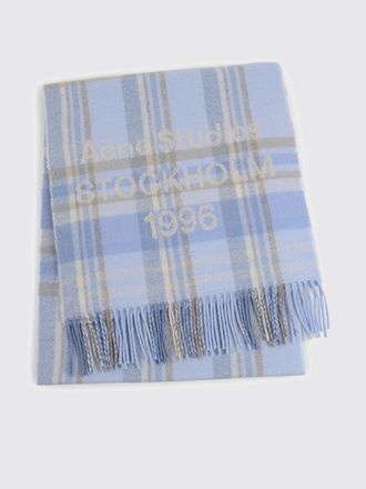 Acne Studios Sciarpa in lana a quadri con logo jacquard e fondo sfrangiato