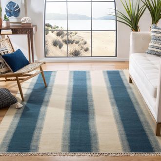 Safavieh Kilim Hand Made Area Rug, Blue / Ivory Contemporary Style Non-Shedding