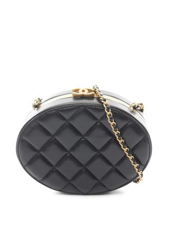 Chanel Borsa a tracolla CC rotonda in pelle di agnello trapuntata con catena 2021-2025 - Nero