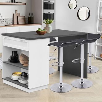 IDMarket Vito 130 Cm Isla Central Blanca Para 4 Personas Con Encimera Gris