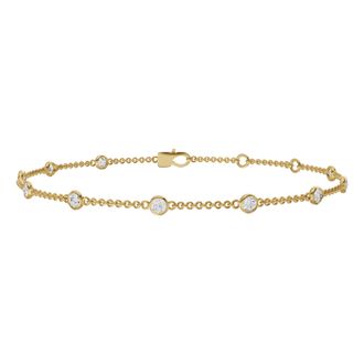 Diamond2Deal 14K Gold 0.75ct Round Lab Grown Diamond Station Bracelet 7