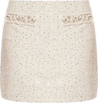 LoveShackFancy Minigonna con decorazione in perle sintetiche - Toni neutri