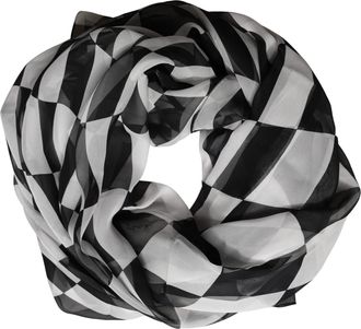 Dolce & Gabbana White Black Checkered Silk Foulard Womens Scarf