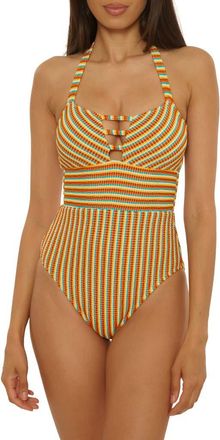 Lucky Brand Ocean Wave Stripe Seersucker One-Piece Swimsuit in Red Multi at Nordstrom, Size Medium