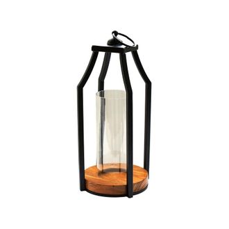 Ivyline Ivyline - Felicity Circular Base Lantern - Glass/Metal - L20 x W20 x H44 cm - Black/Acacia Wood