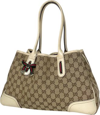 Gucci Beige Gg Canvas Leather Shoulder Bag Tote Bag (Pre-Owned)