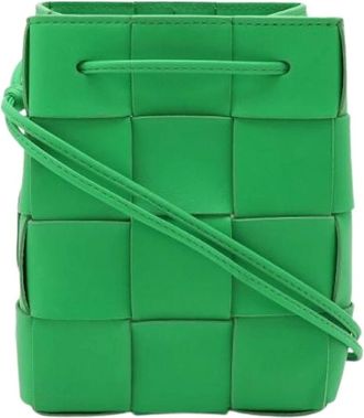 Bottega Veneta Pre-owned Bucket Bags, female, Green, Size: ONE SIZE Pre-owned Cassette Lambskin Bucket Bag