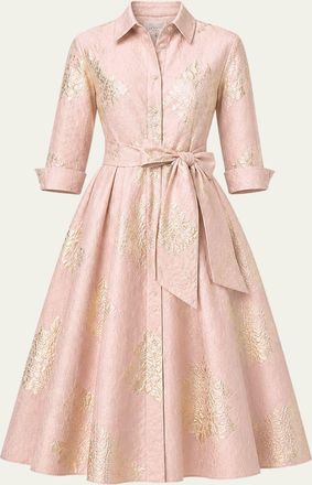 Teri Jon Metallic Floral Jacquard Midi Shirtdress