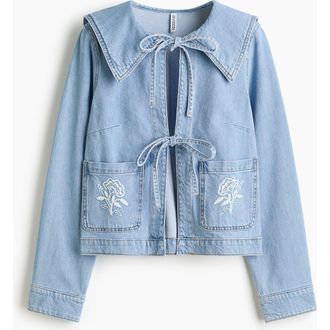H&M Tie-front Denim Jacket in Light Denim Blue at Nordstrom, Size Xx-Large