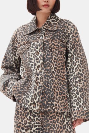 Ganni Mixed Leopard Denim Jacket - Size 32 Organic Cotton