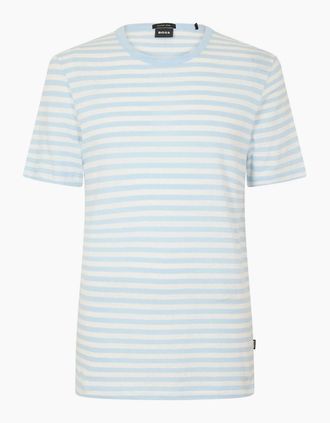 HUGO BOSS Mens Collared Neck Short Sleeve Polo T-Shirt - Blue - Size: 40