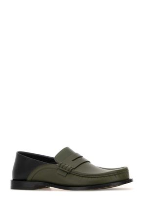 Loewe Mens Two-Tone Leather Campo Flap Loafers Sageblack Mocassini