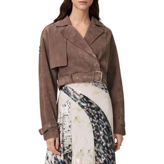 AllSaints Ophelia Suede Jacket in Mole Brown at Nordstrom, Size X-Small