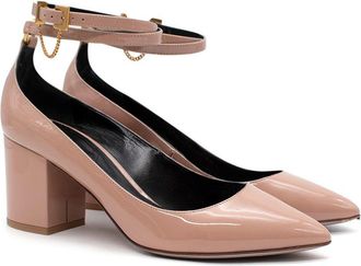 Valentino Garavani Dusty-Pink Patent Point Toe Block Heeled Pumps Size 38