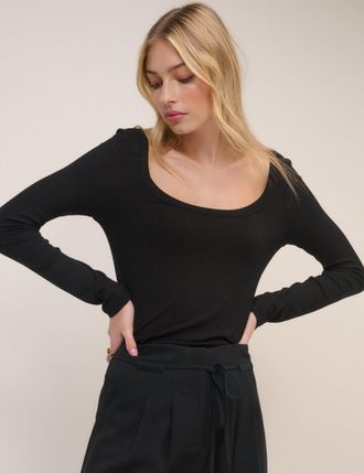 Nobody's Child Black Scoop Neck Ribbed Top