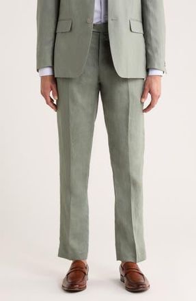 Tommy Hilfiger Flat Front Linen Trousers in Sage Plain at Nordstrom Rack, Size 50 X 32