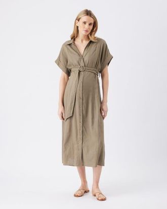 Ripe Amy Linen Nursing Shirt Dress in Olive at Nordstrom, Size X-Small Au