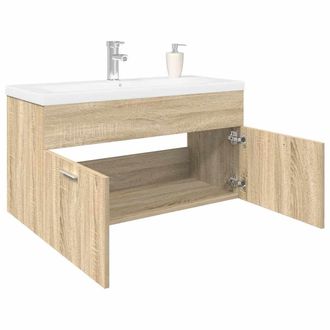 Berkfield Home Bathroom Sink Cabinet with Built-in Basin Sonoma Oak in Brown