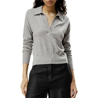 LilySilk Womens V Neck Cashmere Polo Sweater in Light Gray at Nordstrom, Size Medium