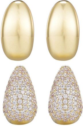 Adornia Adornia 14K Plated Crystal & Plain Chunky Hoop Set Earrings