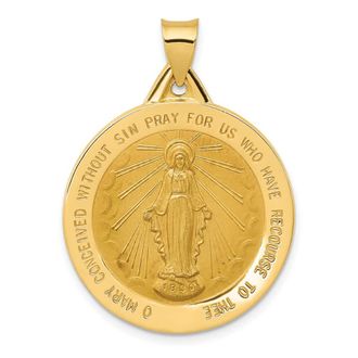 Diamond2Deal 14k Yellow Gold and Satin Hollow Large Miraculous Medal Round Pendant