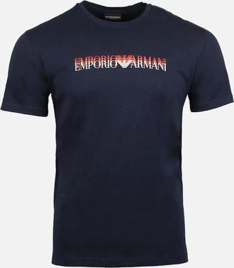 Emporio Armani Mens Emporio Armani Repeated Logo Crew-Neck T-Shirt, Armani Blue - Black - Size: 36