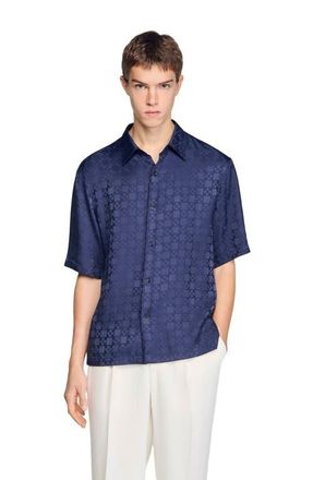 Sandro Square Cross loose-fit shirt in Navy Blue at Nordstrom, Size Xx-Large