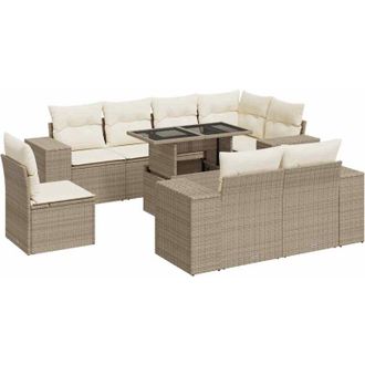 vidaXL Set De Sof&aacute;s De Jard&iacute;n Con Cojines 9 Pzas Rat&aacute;n Sint&eacute;tico Beige Vidaxl