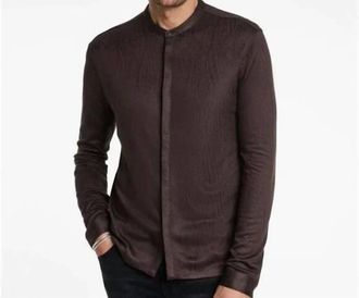 John Varvatos Otavio Stand-Collar Stretch Wave Button-Up Shirt In Brown
