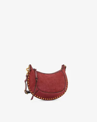 Isabel Marant Oskan Moon Bag In Crocodile-effect Velvet Leather - Cherry - Isabel Marant