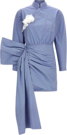 Self Portrait Blue Cotton Tie Side Mini Dress