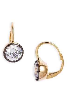 Nordstrom Georgian Cubic Zirconia Lever Back Earrings in Clear- Black- Gold at Nordstrom
