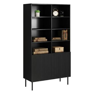Dmora Librer&iacute;a Ghilarza, Estanter&iacute;a Con Compartimentos Abiertos Y Dos Puertas, Elevada Del Suelo, 100x42 H177 Cm, Color Negro
