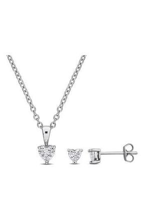 Delmar Heart Cut Cubic Zirconia Earrings & Necklace Set in Silver at Nordstrom Rack